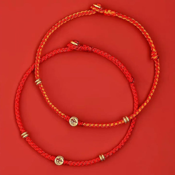 Buddha Stones Handmade Braided Red String 925 Sterling Silver Fu Character Luck Bracelet