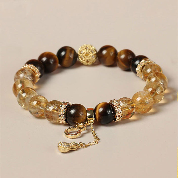 Buddha Stones Natural Tiger Eye Citrine Beads Fortune Gourd Strength Bracelet