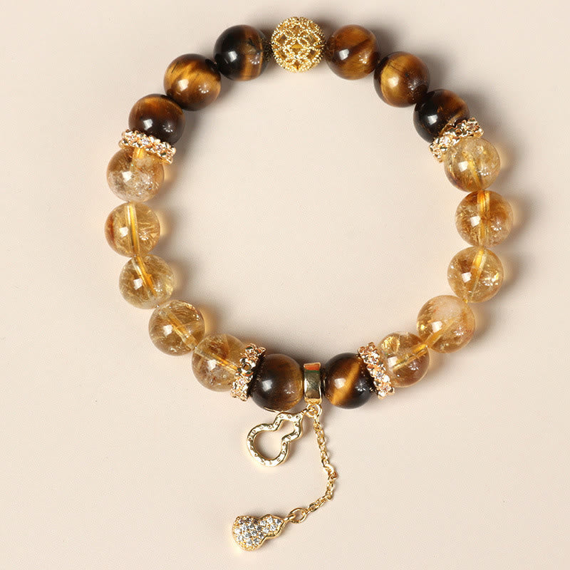 Buddha Stones Natural Tiger Eye Citrine Beads Fortune Gourd Strength Bracelet