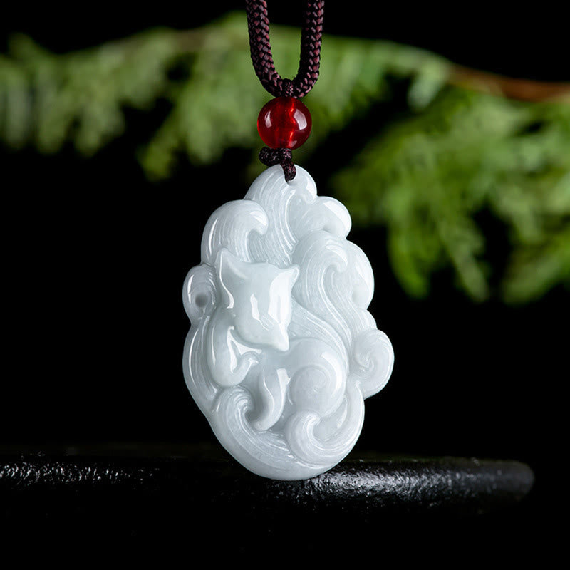 Buddha Stones Natural Jade Nine-tailed Fox Luck Necklace Pendant