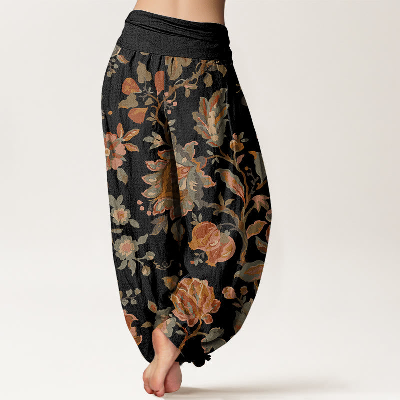 Buddha Stones Casual Blooming Flowers Buds Design Women's Elastic Waist Harem Pants