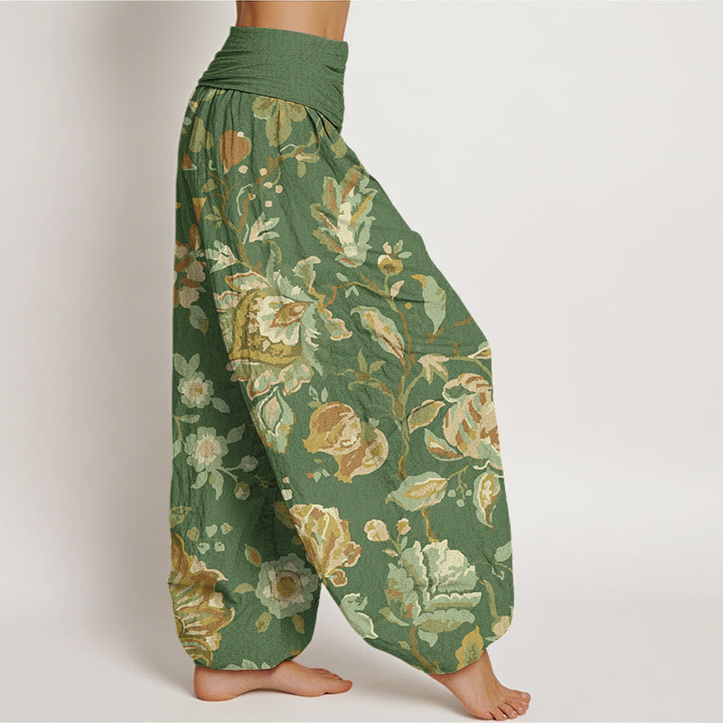 Buddha Stones Cotton Casual Blooming Flowers Buds Design Women's Elastic Waist Harem Pants - image 6