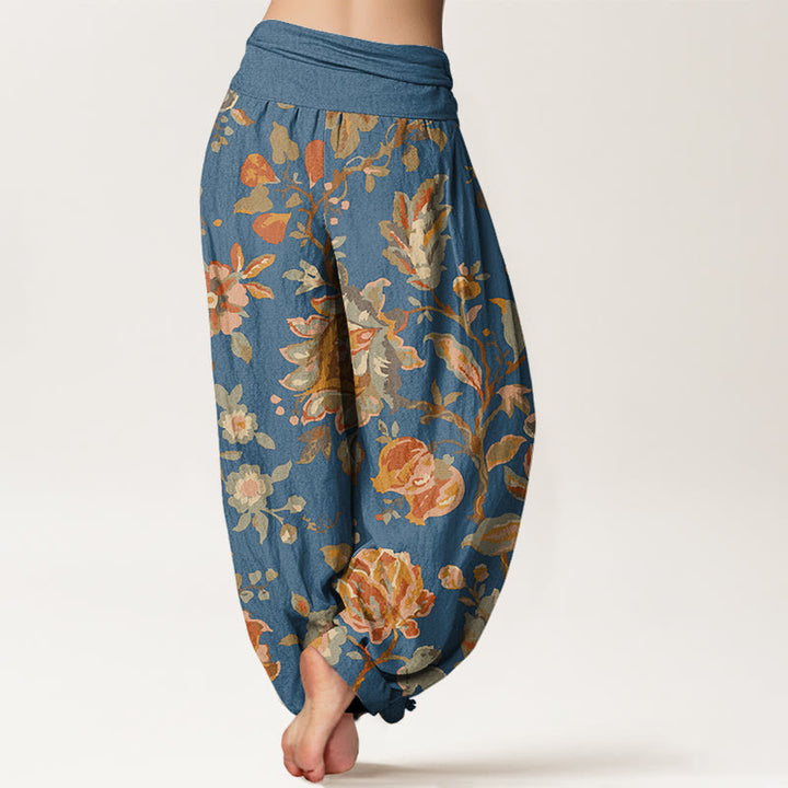 Buddha Stones Cotton Casual Blooming Flowers Buds Design Women's Elastic Waist Harem Pants - image 8
