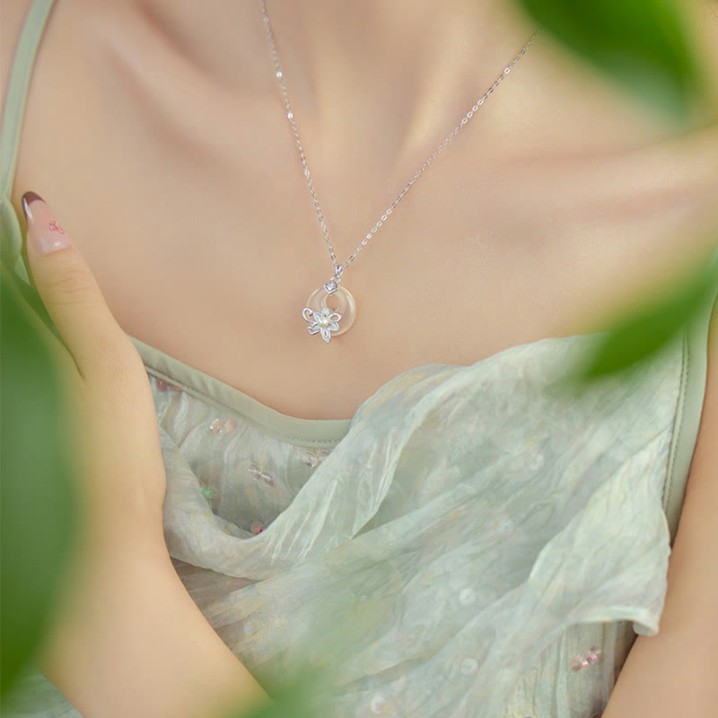 Buddha Stones Chalcedony Peace Buckle 999 Sterling Silver Lotus Positive Necklace Pendant - image 8