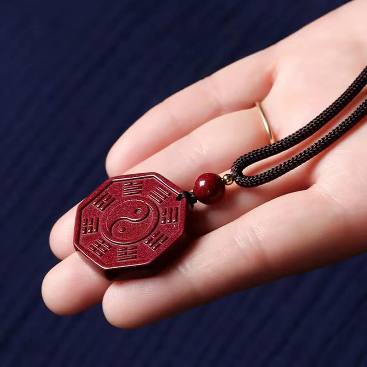 Buddha Stones Natural Cinnabar Bagua Taishang Laojun Fu Character Calm Necklace Pendant