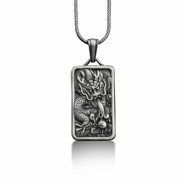 Buddha Stones Pure Tin Dragon Success Protection Necklace Pendant