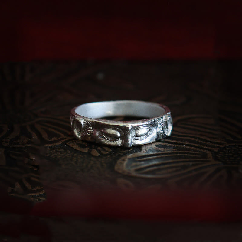Buddha Stones 999 Sterling Silver Buddha Eyes Protection Ring - 999 Sterling Silver - US11 - image 0