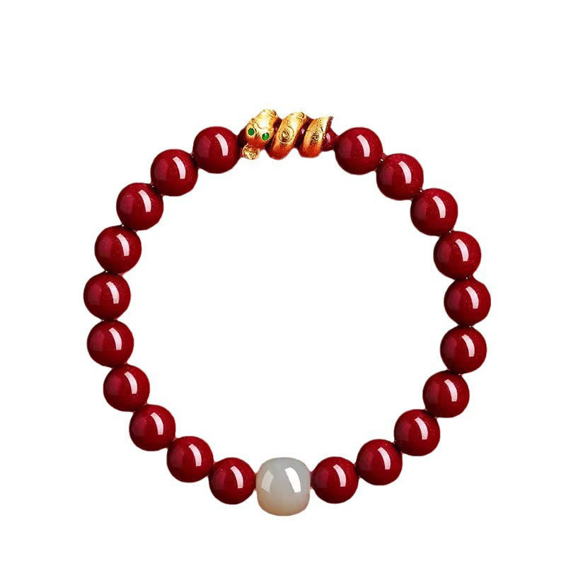 Buddha Stones Cinnabar Bead Hetian Jade Year Of The Snake Blessing Bracelet