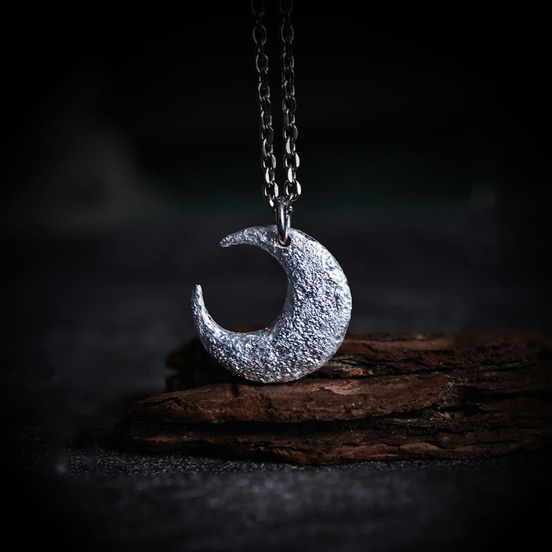 Buddha Stones 999 Sterling Silver Moon Balance Necklace Pendant - 999 Sterling Silver & Titanium Steel Chain - image 0