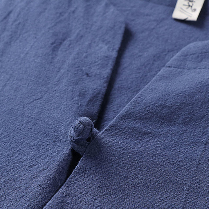 Buddha Stones Plain Color Three Quarter Sleeve One Button Cotton Linen Men's Shirt - image 10