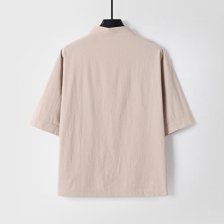 Buddha Stones Casual Plain Color Three Quarter Sleeve Front Button Cotton Linen Men's Shirt With Pockets - image 1