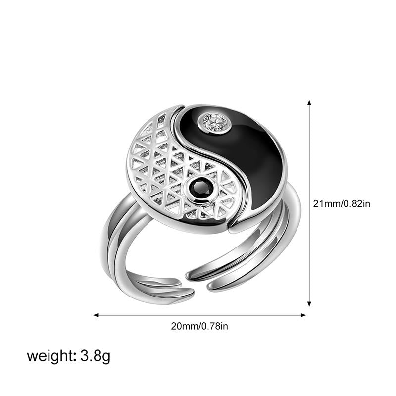 Buddha Stones Yin Yang Titanium Steel Cuff Balance Couple Ring