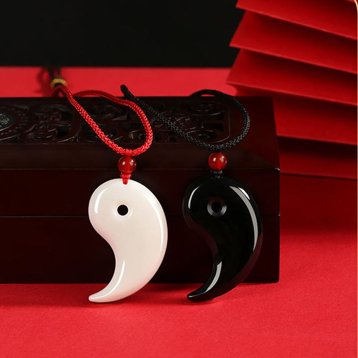 Buddha Stones Yin Yang Tai Chi Diagram Hetian Jade Luck Necklace Pendant