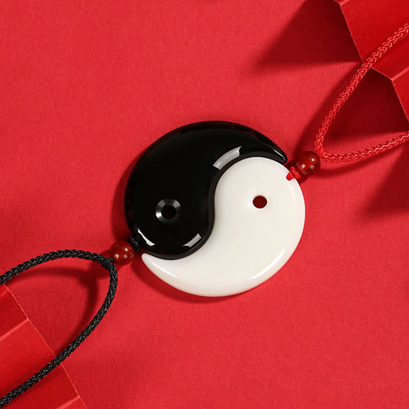 Buddha Stones Yin Yang Tai Chi Diagram Hetian Jade Luck Necklace Pendant