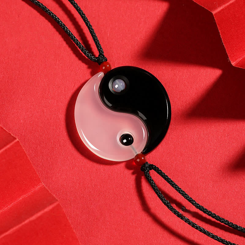 Buddha Stones Black Onyx White Agate Yin Yang Tai Chi Diagram Fortune Couple Necklace Pendant - Black Onyx White Agate YIN YANG - image 1