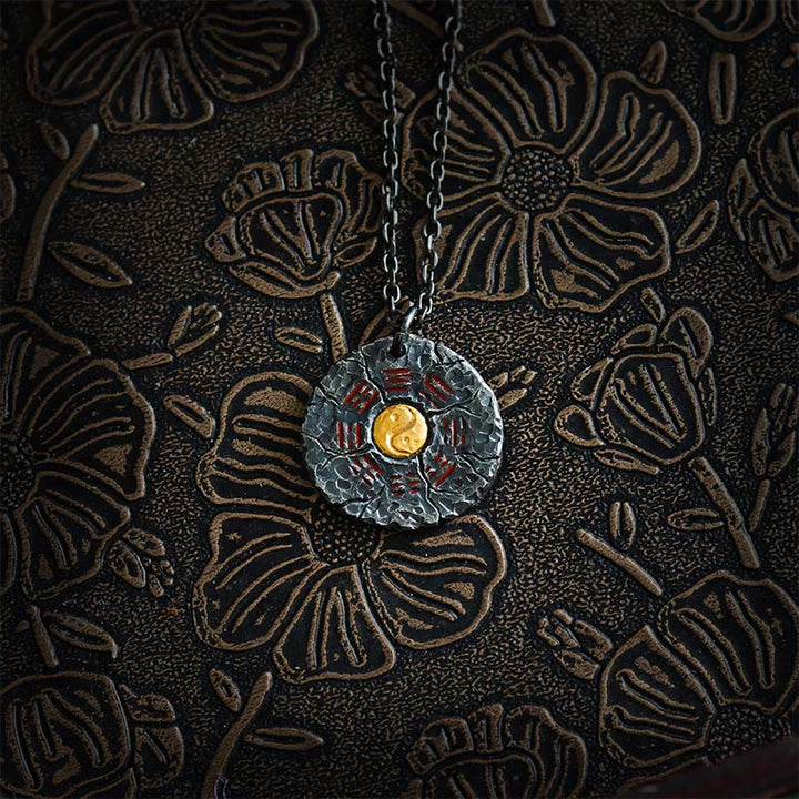 Buddha Stones 999 Sterling Silver 24k Gold Bagua Tai Chi Yin Yang Design Mountain Ghosts Spend Money Harmony Necklace Pendant - 999 Sterling Silver & Titanium Steel Chain - image 8
