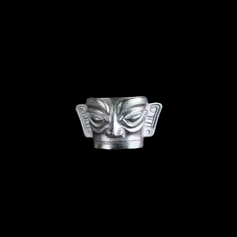 Buddha Stones 999 Sterling Silver Hand Casting Sanxingdui Mask Protection Ring - image 10