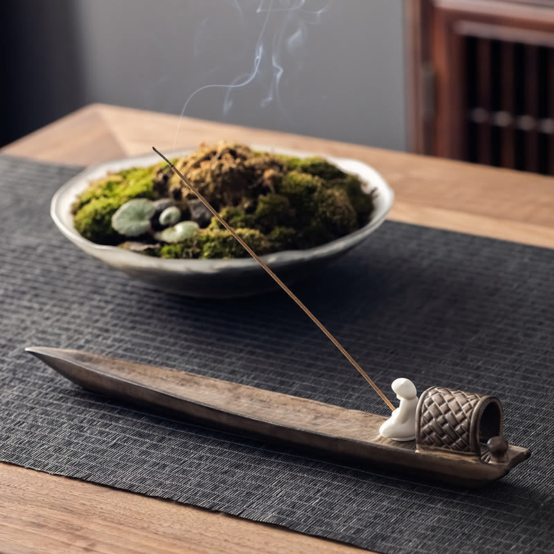 Buddha Stones Fisherman Zen Healing Brown Ceramic Stick Incense Burner Decoration - image 1