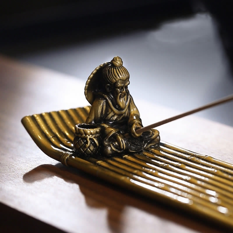 Buddha Stones Fisherman Bamboo Fishing Boat Alloy Incense Stick Holder Healing Incense Burner Decoration - image 6