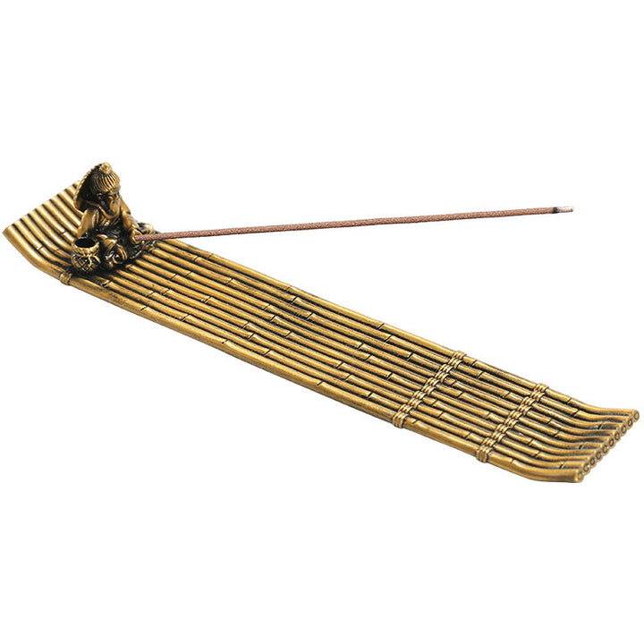 Buddha Stones Fisherman Bamboo Fishing Boat Alloy Incense Stick Holder Healing Incense Burner Decoration - image 8