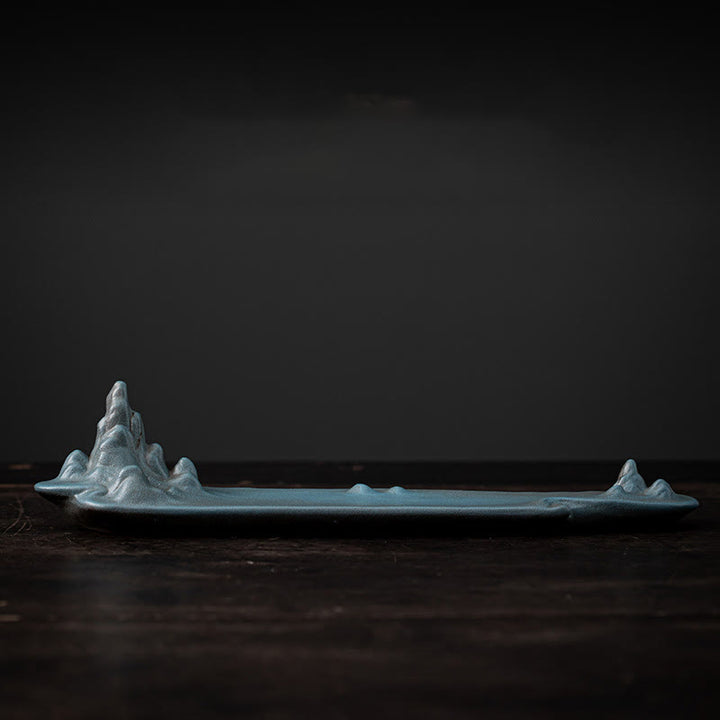 Buddha Stones Mountains Boat Design Spiritual Healing Ceramic Stick Incense Burner Decoration - Cyan 27.3*4.1*6cm - image 9