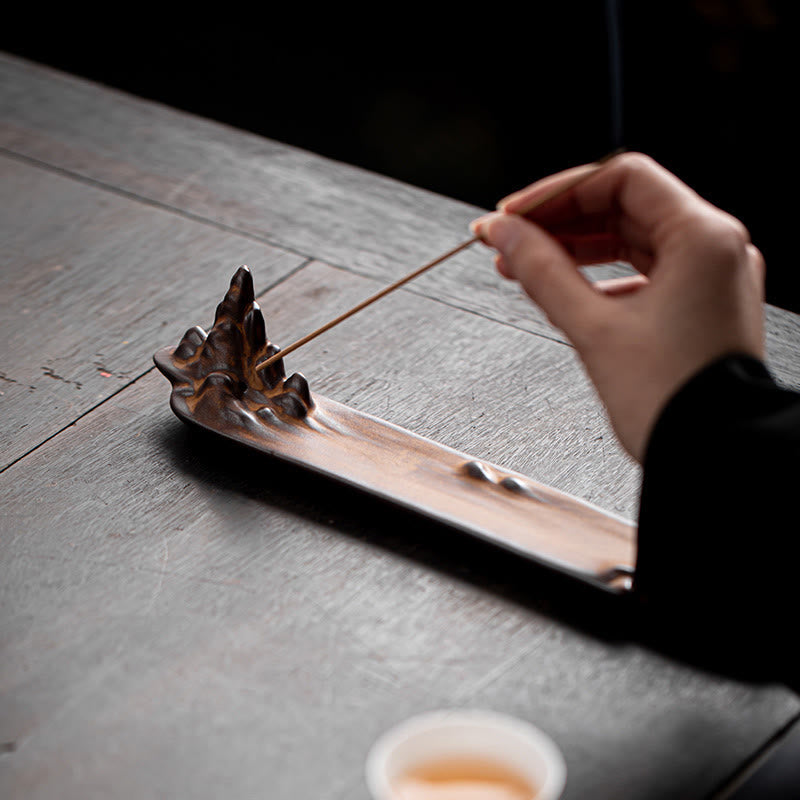 Buddha Stones Mountains Boat Design Spiritual Healing Ceramic Stick Incense Burner Decoration - image 4