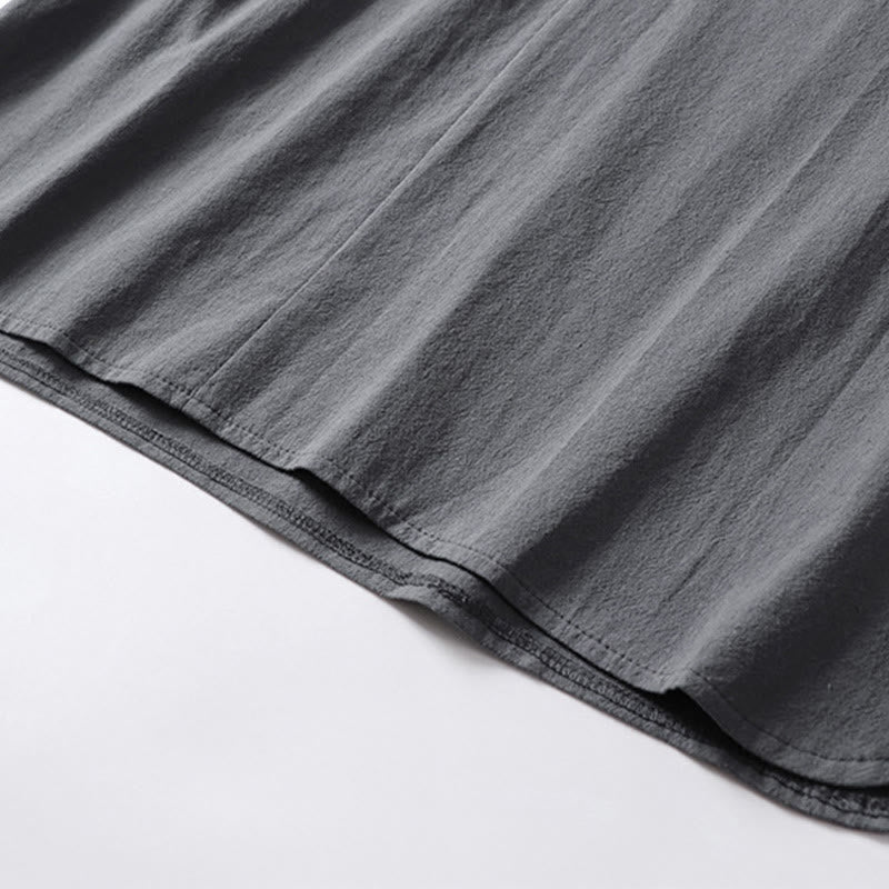 Buddha Stones Casual Plain Color Two Buttons V-neck Three Quarter Sleeve Cotton Men's Shirt - image 9