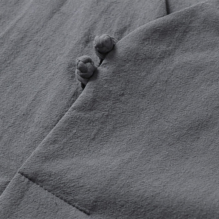 Buddha Stones Casual Plain Color Two Buttons V-neck Three Quarter Sleeve Cotton Men's Shirt - image 7