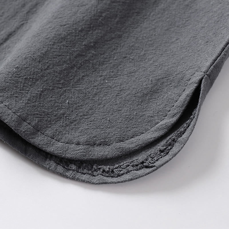 Buddha Stones Casual Plain Color Two Buttons V-neck Three Quarter Sleeve Cotton Men's Shirt - image 12