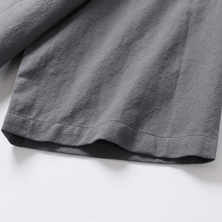 Buddha Stones Casual Plain Color Two Buttons V-neck Three Quarter Sleeve Cotton Men's Shirt - image 11