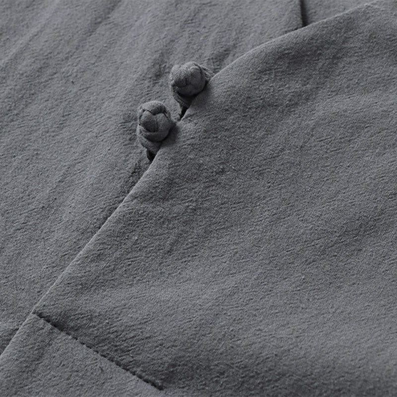 Buddha Stones Casual Plain Color Two Buttons V-neck Three Quarter Sleeve Cotton Men's Shirt - image 7