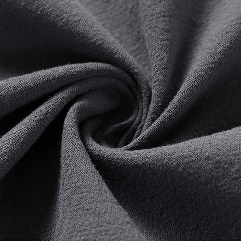 Buddha Stones Casual Plain Color Two Buttons V-neck Three Quarter Sleeve Cotton Men's Shirt - image 8