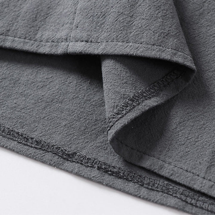 Buddha Stones Casual Plain Color Two Buttons V-neck Three Quarter Sleeve Cotton Men's Shirt - image 10