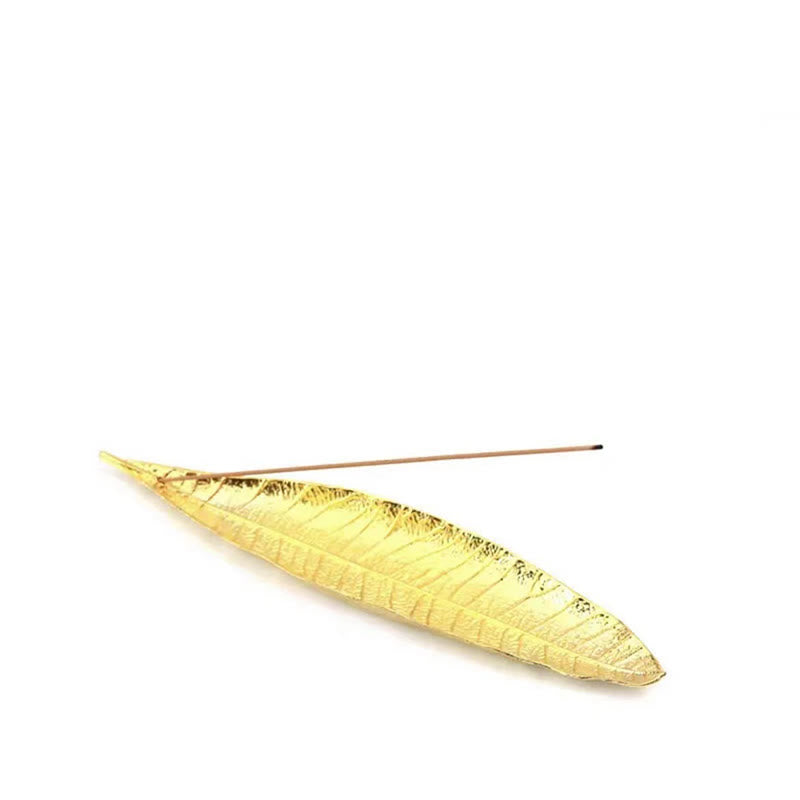 Buddha Stones Alloy Oriental Leaf Healing Incense Burner Decoration - Gold Leaf 24.6*5.3*1.4cm - image 5