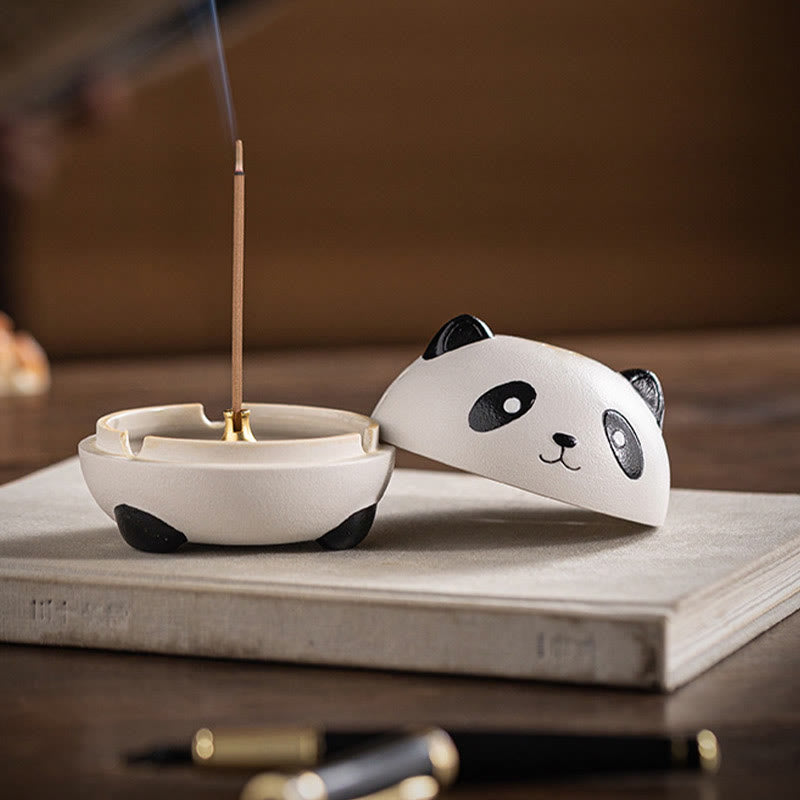 Buddha Stones Cute Panda Healing Ceramic Incense Burner Desk Decoration