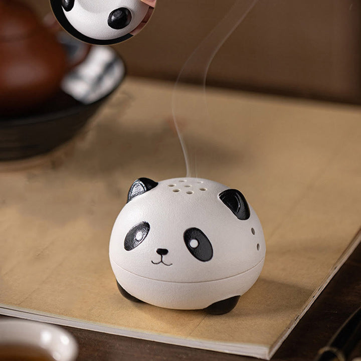 Buddha Stones Cute Panda Healing Ceramic Incense Burner Desk Decoration