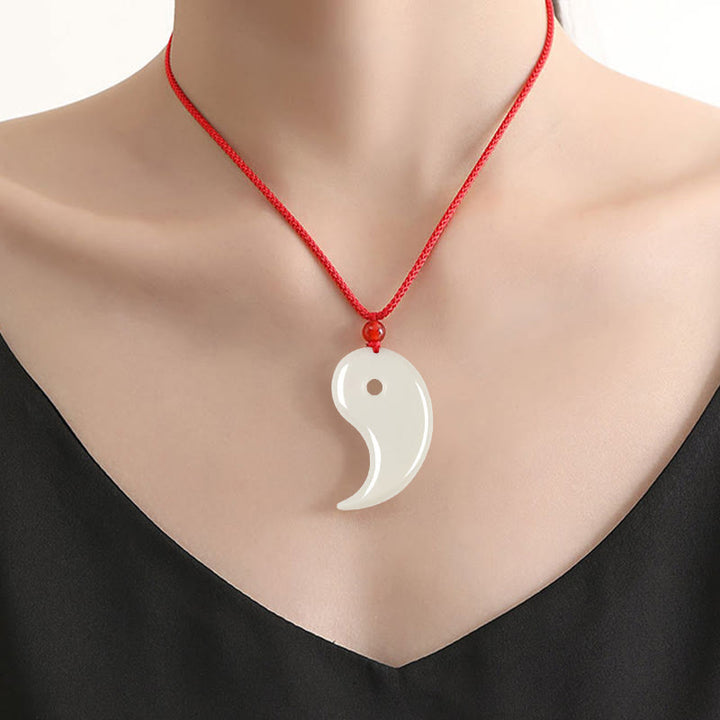 Buddha Stones Yin Yang Tai Chi Diagram Hetian Jade Luck Necklace Pendant