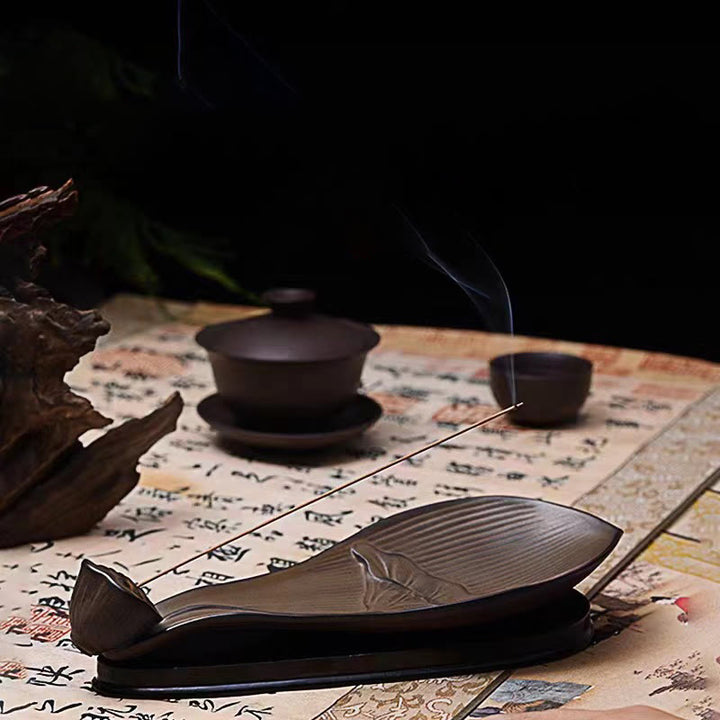 Buddha Stones Lotus Pod Zen Healing Brown Ceramic Stick Incense Burner Decoration - image 9