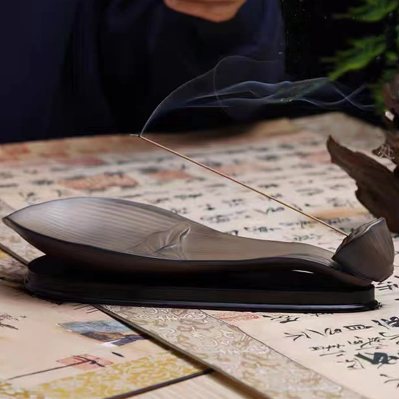 Buddha Stones Lotus Pod Zen Healing Brown Ceramic Stick Incense Burner Decoration - image 11