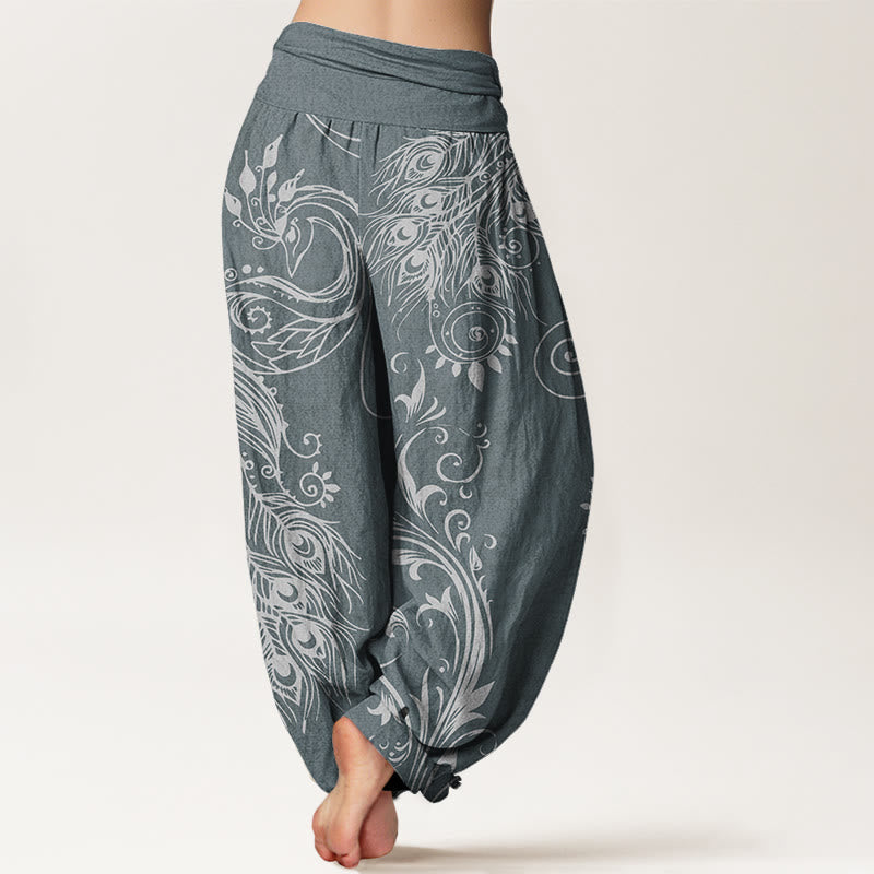 Buddha Stones Casual Peacock Design Women's Elastic Waist Harem Pants - image 5