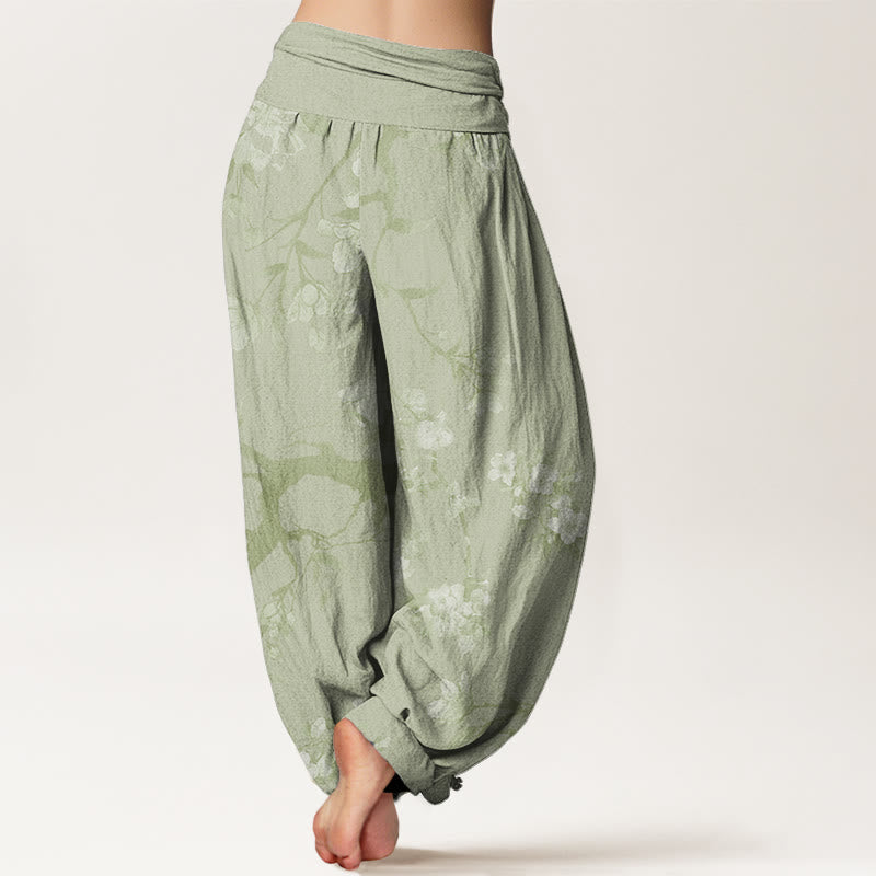 Buddha Stones Casual Branches Spring Flowers Women's Elastic Waist Harem Pants