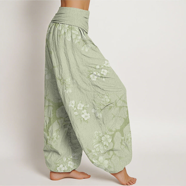 Buddha Stones Casual Branches Spring Flowers Women's Elastic Waist Harem Pants