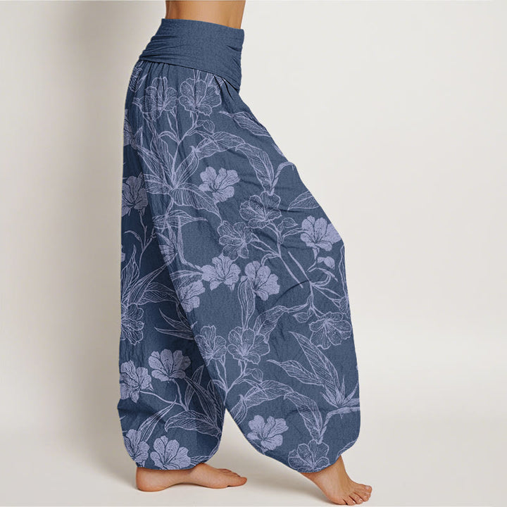 Buddha Stones Casual Plum Blossom Leaves Women's Elastic Waist Harem Pants