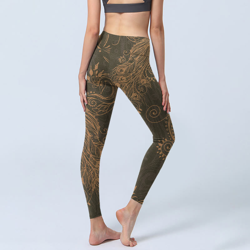 Buddha Stones Peacock Feather Print Gym Leggings Women's Yoga Pants - image 5