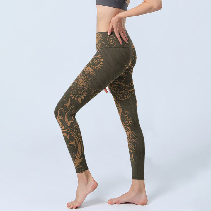 Buddha Stones Peacock Feather Print Gym Leggings Women's Yoga Pants