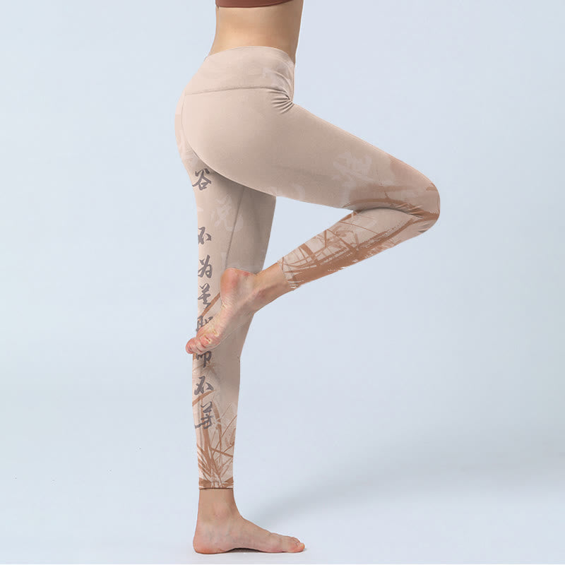 Buddha Stones Calligraphy Orchid Print Gym Leggings Women's Yoga Pants - image 3