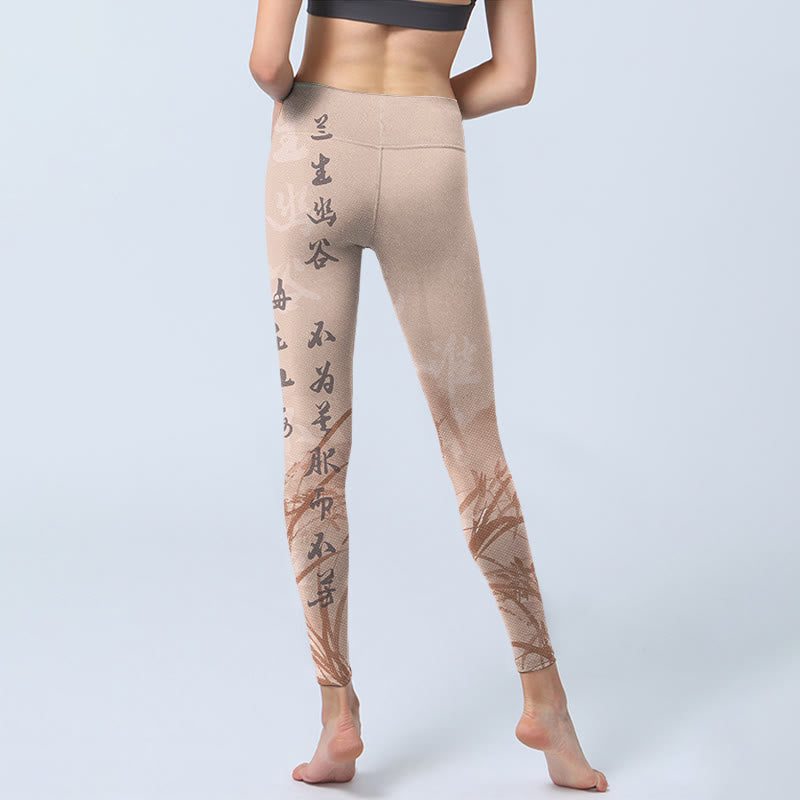 Buddha Stones Calligraphy Orchid Print Gym Leggings Women's Yoga Pants - image 6