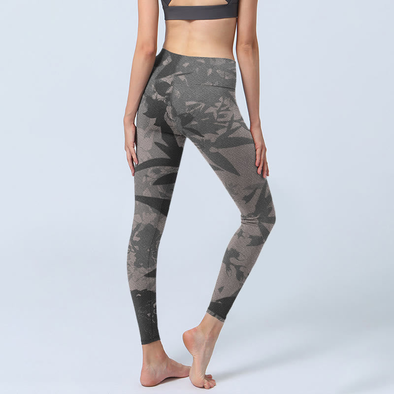 Buddha Stones Gray Leaves Print Gym Leggings Women's Yoga Pants - image 4