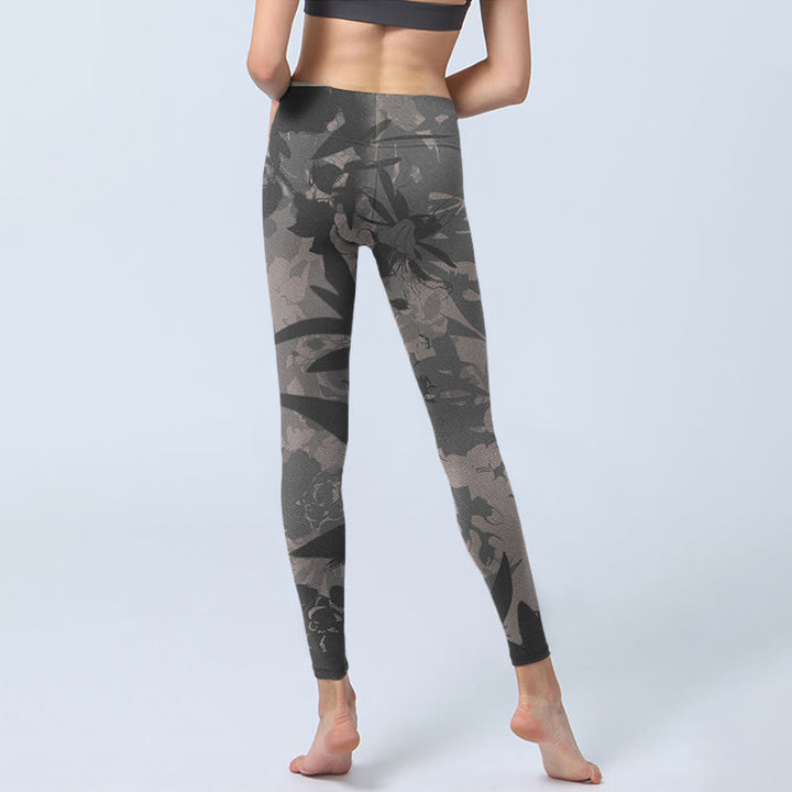 Buddha Stones Gray Leaves Print Gym Leggings Women's Yoga Pants - image 6