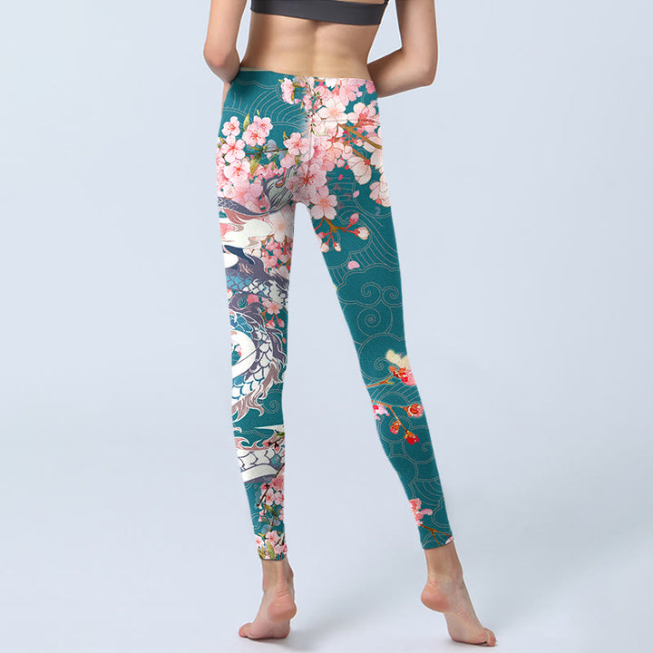 Buddha Stones Dragon Cherry Blossoms Print Gym Leggings Women's Yoga Pants - image 7